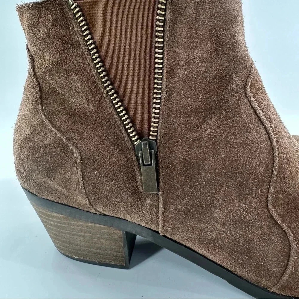 Adam tucker Trixie ankle booties 10 brown suede pull on pointy toe western boots - Picture 6 of 13